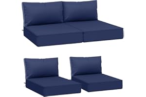 AAAAAcessories Outdoor Deep Seat Cushions, Waterproof, Fade-Resistant Patio Furniture Replacement Cushions, 23.5" x 25.5" x 5" + 23.5" x 13.5", Set of 4, Navy Blue