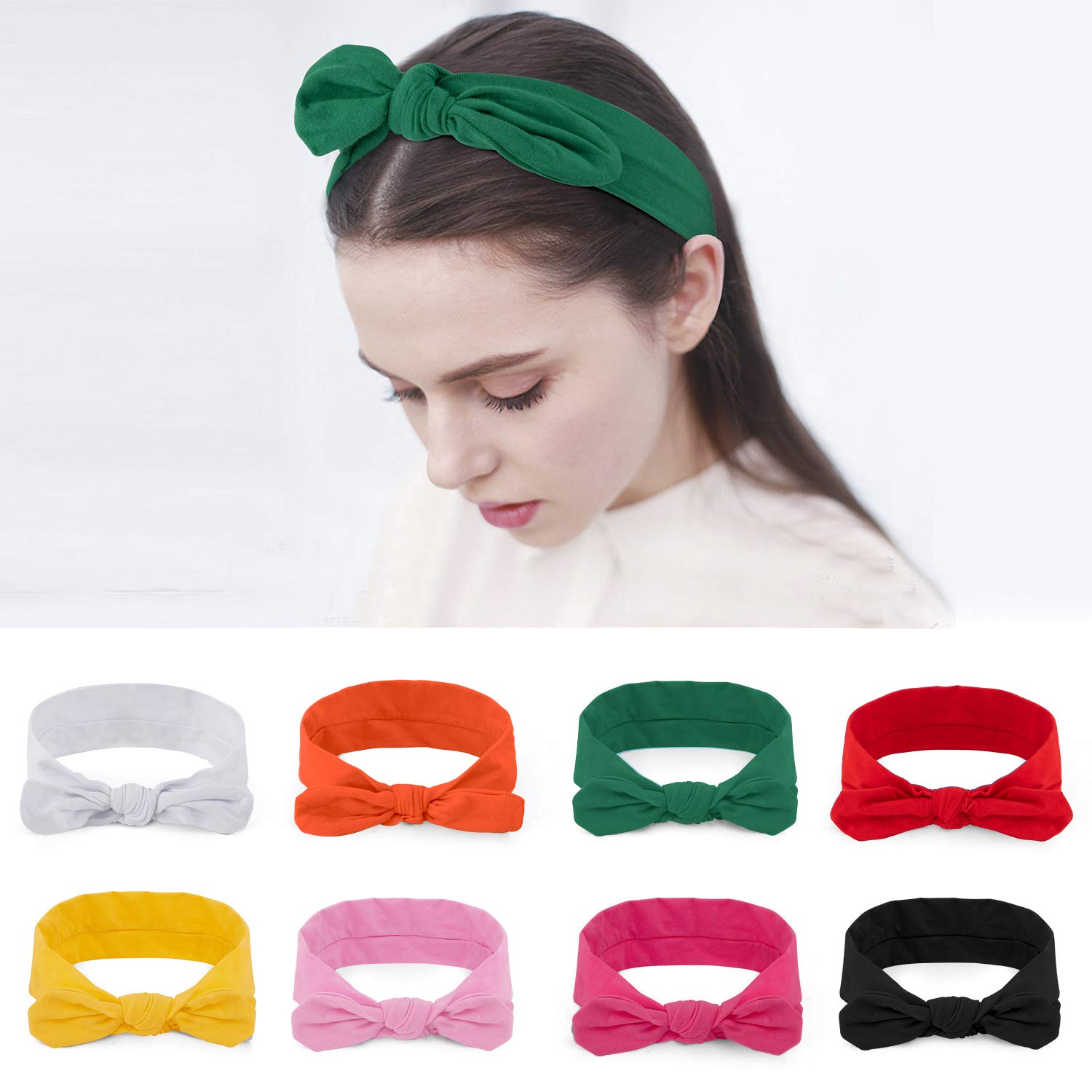 Habibee Women Headbands Turban Headwraps Hair Band Bows Accessories for Fashion Or Sport (Solid Color 8pcs): Beauty