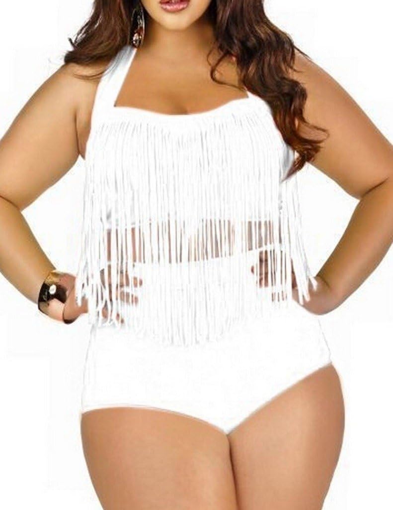 UniarmoireWomens Plus Size High Waist Fringe Swimwear Two Piece Swimsuit
