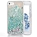 SUPVIN Liquid Phone Case for Girls, Creative Flowing Luxury Bling Glitter Sparkle Diamond Hard Clear Case Compatible for iPhone SE 5 5S(Heart-Green)