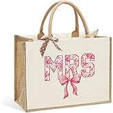 KongMoTree Bride Wedding Tote Bag, Coquette Bow Tote Bag with Floral for Wedding Bachelorette Party Honeymoon Travel