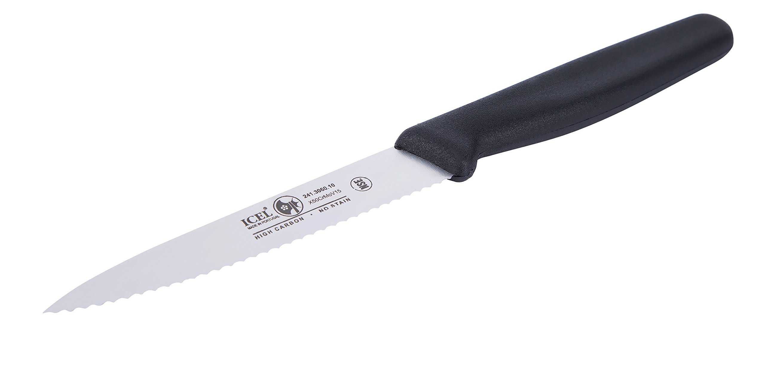 4 Inch Paring Knife Serrated Blade With Point, Black Handle
