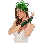 JASGOOD 2Pcs Fascinators Hat Clip for Tea Party with Lace Gloves Wedding Headwear for Girls and Ladies