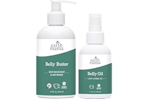 Earth Mama Belly Butter & Belly Oil Bundle for Dry, Stretching Skin | Moisturize + Encourage Skin's Natural Elasticity During Pregnancy & Beyond, 8-Fluid Ounce & 4-Fluid Ounce