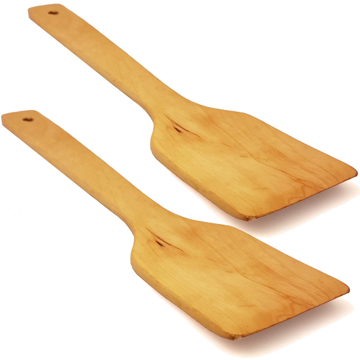 Wooden Spatula for Mixing and Cooking - Wood Kitchen Spatulas Set Great for Turner, Mixing, Corner Spoon and Scraper High Heat Resistant - Does Not Scratch Non-Stick Pans Pack of 2 - Made in Europe