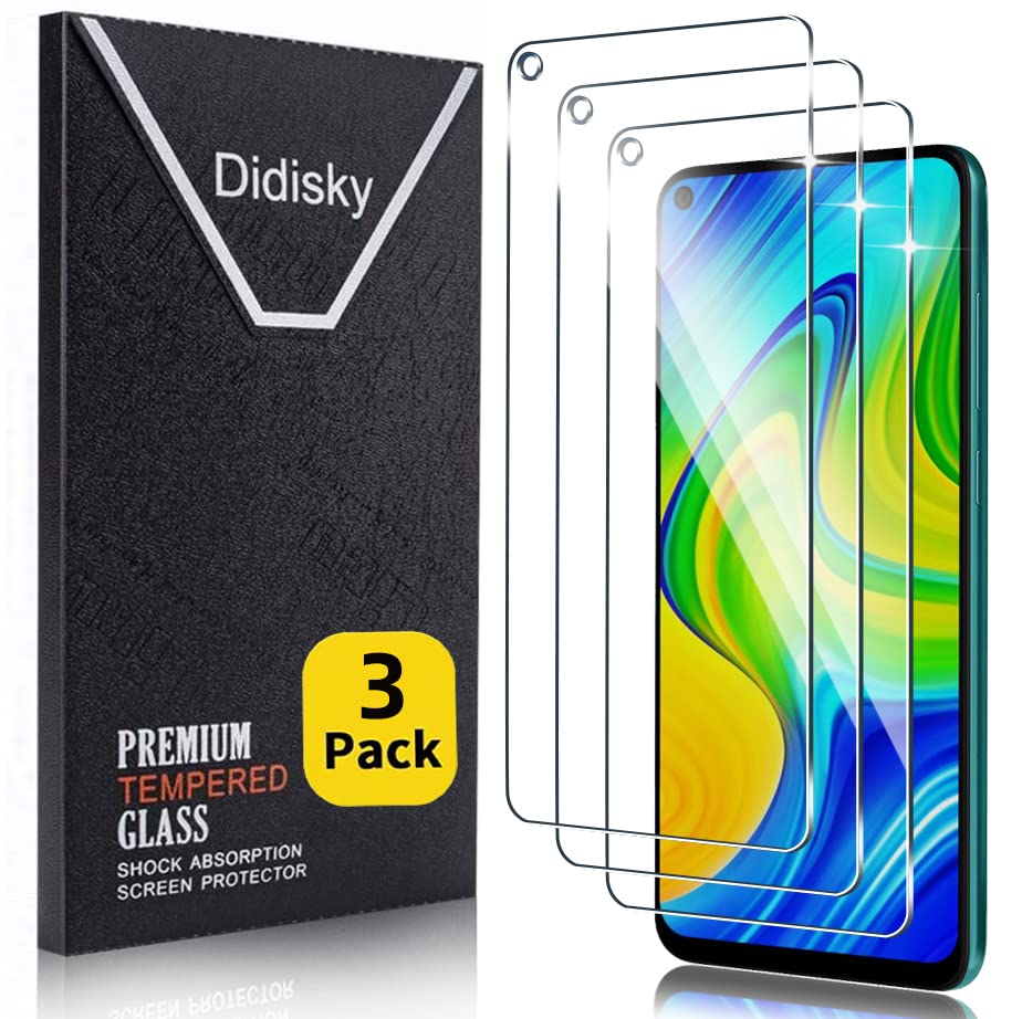 Didisky 3 Pack Tempered Glass Screen Protector for Xiaomi Redmi Note 9, Anti Scratch, 9H Hardness, No Bubbles, High Definition,Easy Installation