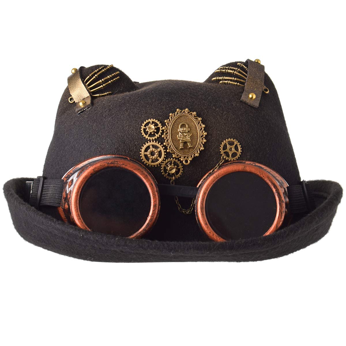 COSDREAMER Unisex Steampunk Top Hats Halloween Costume Hat with Goggles Black (brown 1, large)
