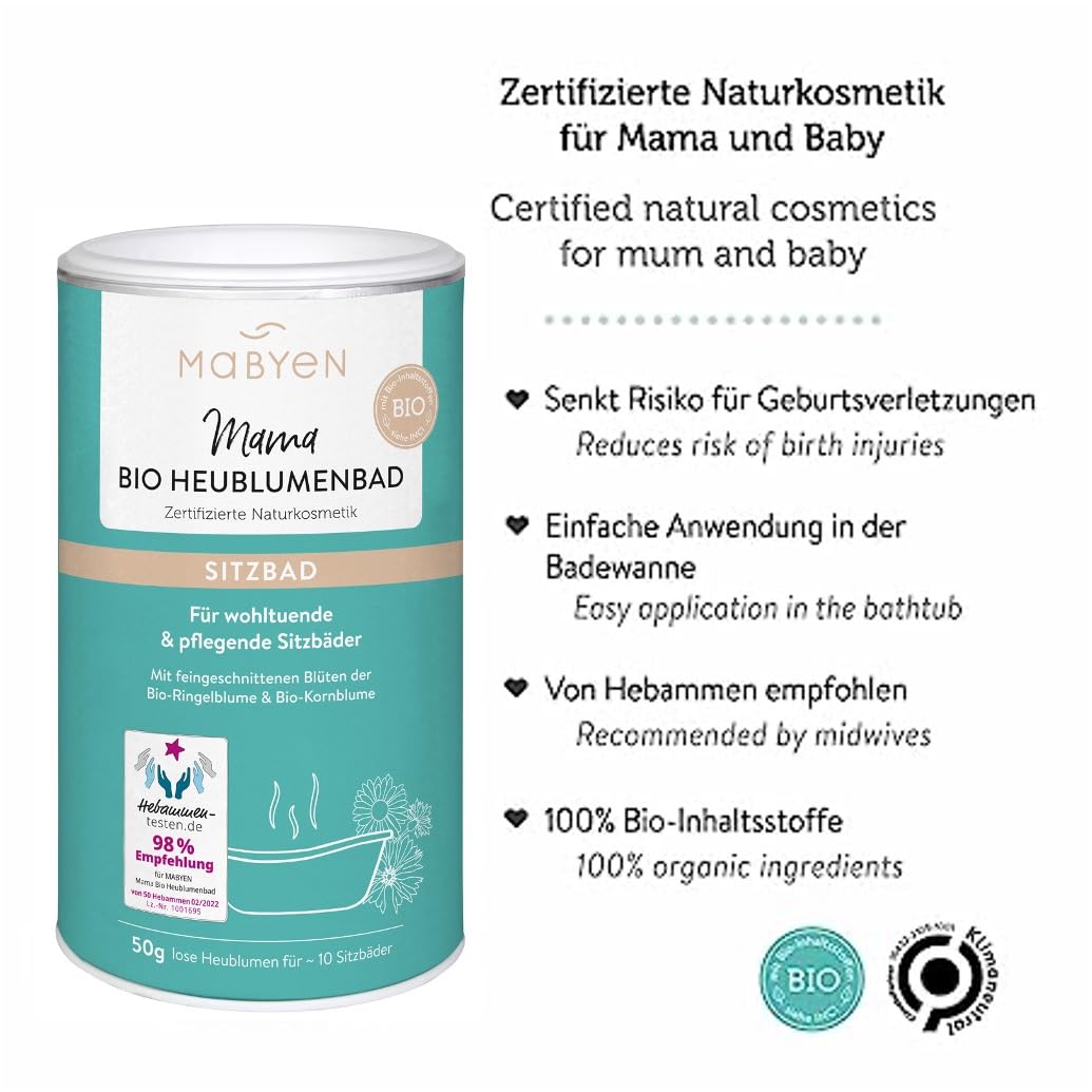 MABYEN Mama Bio Heublumenbad – Sitzbad für Schwangerschaft & Wochenbett, Bio-Heublumenmischung für entspannte Rituale, natürlich & ohne Zusätze, ab spätem Schwangerschaftsdrittel 2