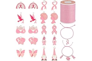 PH PandaHall 20pcs Breast Cancer Awareness Charms 10 Styles Pink Ribbon Pendants Enamel Dangle Charm Bulk Alloy Breast Cancer