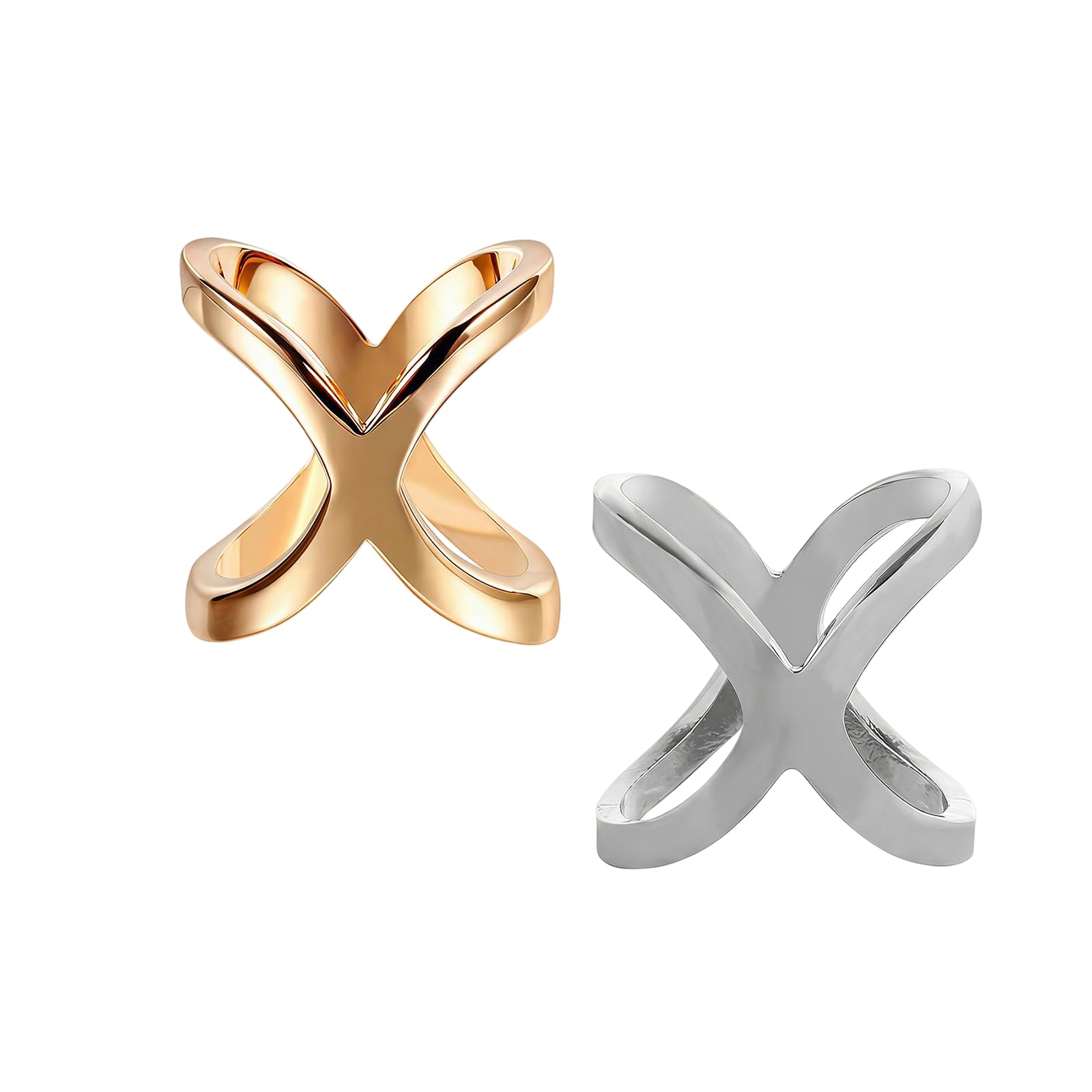 Bamboopack 2 PCS X Shaped Scarf Ring Buckle Simple Hollow Silk Scarf Clasp Clips Rings Clasp Holder for Neckerchief Shawl Silver + Gold