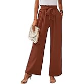 Heymoments Women's Wide Leg Lounge Pants with Pockets Lightweight High Waisted Adjustable Tie Knot Loose Trousers