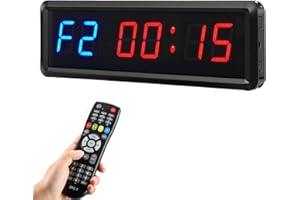 Ledbrigym Gym Timer Clock Digital Interval Tabata Workouts Fitness Wall Small with Remote Home Garage Office Jujitsu School Referee Studio Church Service (Two Blue+Four Red 1.5")