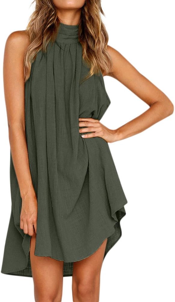 Sanyyanlsy Women Halter Dress Work Skirts Tank Dress Summer Beach Sleeveless Party A Line Sundress