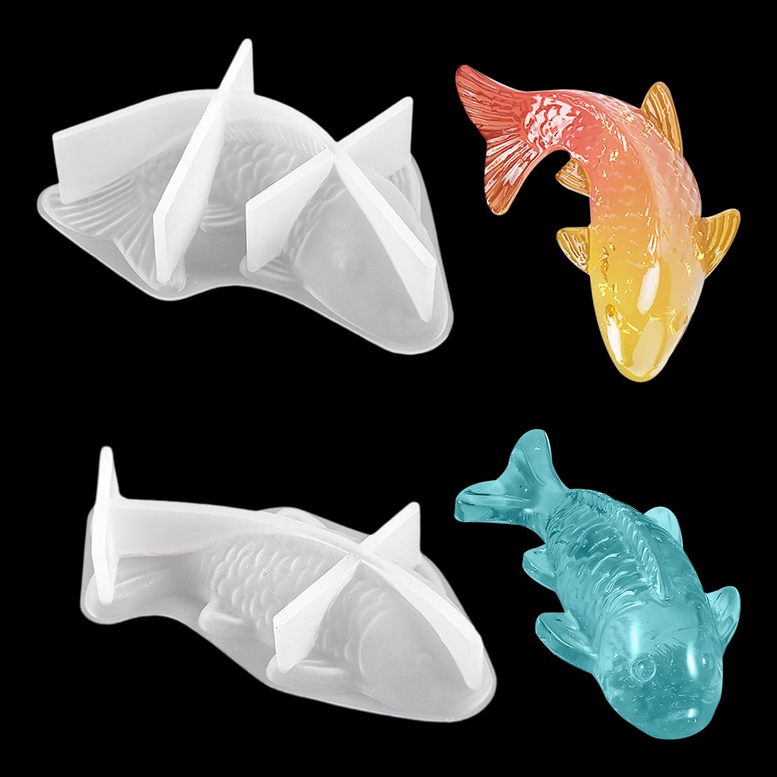 DeryArcle 2Pcs Koi Fish Silicone Resin Moulds, Goldfish Pendant Epoxy Resin Mould, Carp Mold 3D Ornament Small Animal Casting Molds for DIY Jewelry Charms Keychain Craft Paperweight Home Decoration