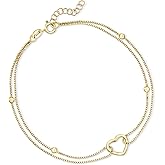 Ross-Simons 18kt Gold Over Sterling Heart and Bead Anklet. 9 inches