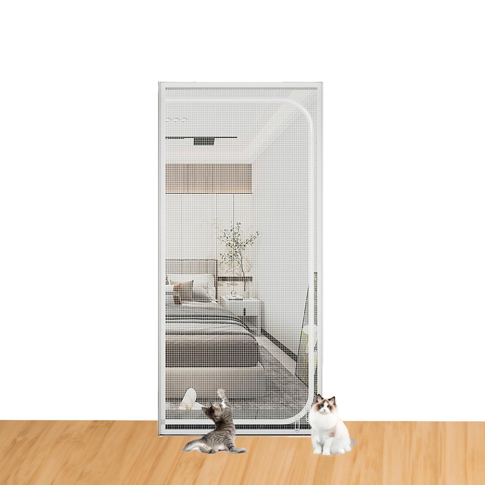 Cat Screen Door - Pet Resistant Mesh Safety Gate With Thickened Zipper for Balcony, Living Room, Bedroom, Kitchen, Patio - Prevent Pet Escape