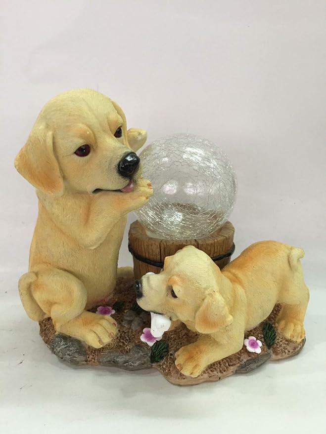 Gardenwize Garden Yard Patio Solar Puppy Dogs With Globe Light Ornament