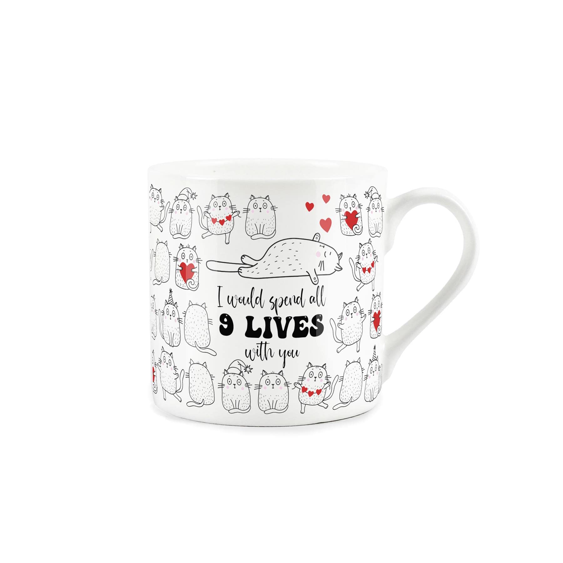 Purely Home Cat Love Anniversary Mug - I Would Spend All 9 Lives with You - Fine Bone China White Coffee/Tea Present Romantic Gift