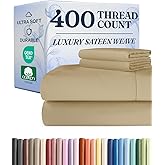 CGK Unlimited 400 Thread Count Cotton Bed Sheet Set - 100% Cotton Sheets - Sateen Cotton - Fits 8" to 16" Mattress - Silky-Soft, Hotel Quality Bedding Linens, Queen, Beige