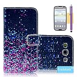Galaxy S3 Case, Tradekmk(TM) Latest Fashion Luxury PU Leather Folio Magnet Wallet Stand Case Cover [Purple Blue Bits and Pieces] Compatible with Samsung Galaxy S3 i9300-[+Stylus+Screen Protector+Cleaning Cloth]
