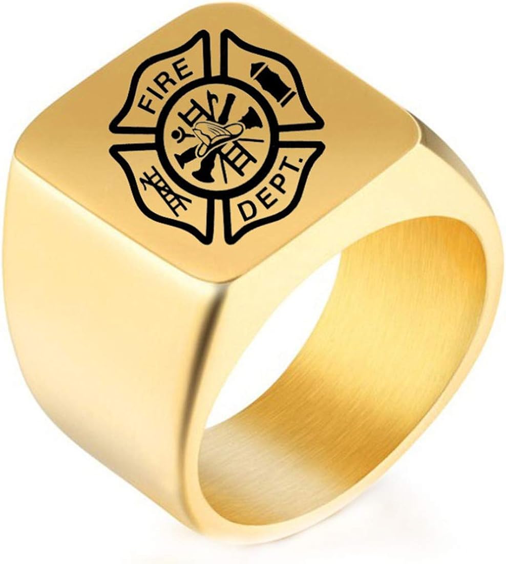 Sumouzh Mens American Firefighter Logo Fireman Rings in Stainless Steel