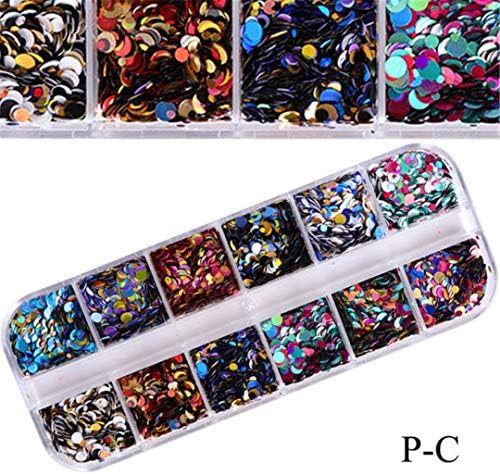 1 Set 12 Grids Nail Sequins Round Colorful Flakes Mixed Color 3D Fashion Glitter Manicure Nail Art Decoration Tool TRP P-C