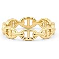 PAVOI Waterproof Link Band - 14K Gold Plated Link Chain Ring for Women | Stainless Steel Thin Stackable Ring, Trendy Jewelry