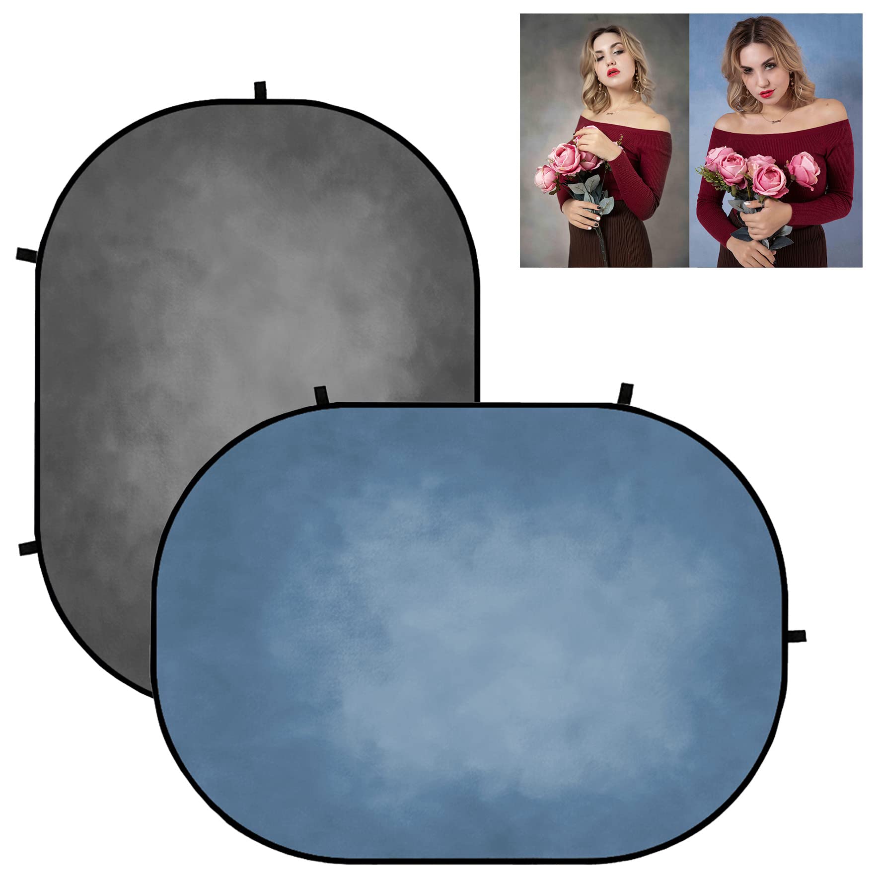 Kate Collapsible Backdrop 5x6.5ft(1.5x2m) Dark Grey Abstract Texture/Smog Blue Pop up Backdrop Double-sided Microfiber Flexible Frame Background Photography Carrying Case Included — image 1