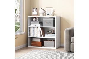 NELYE Basic Open Shelf Bookcase - 3-Tier Wooden Cube Storage Shelves Split Bookshelf, White