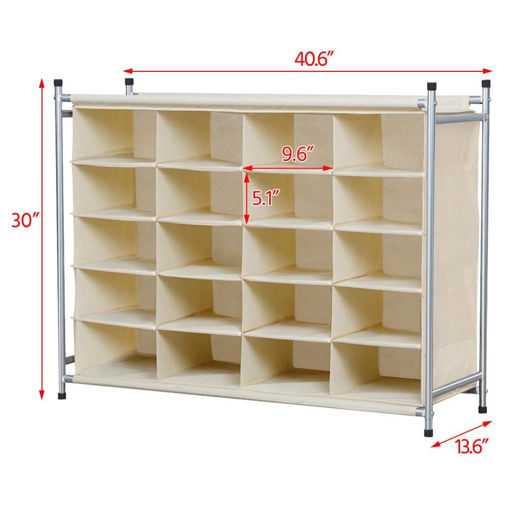 Yaheetech 5-Tier 20-Pair Shoe Rack,20-Compartment Nonwovens Cube Shoe Organizer Portable & Durable W/Larger Capacity-Beige