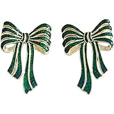 Bow Stud Earrings Christmas Earrings for Women Trendy Red/Green Ribbon Bowknot Earring Hypoallergenic Xmas Earring Christmas Jewelry Xmas Gifts for Women