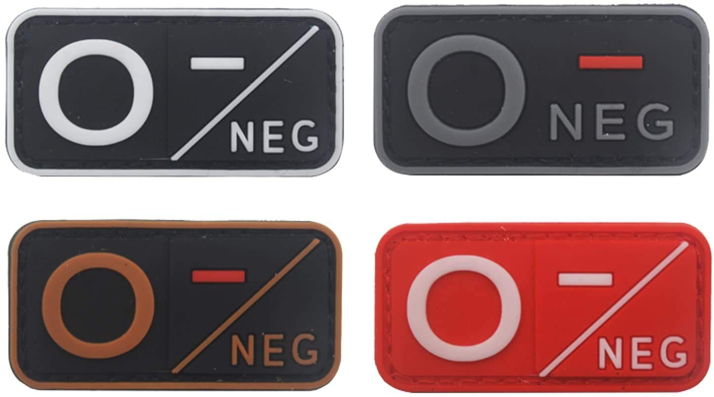 ODSS Compatible with Type O Negative 3D PVC Rubber Fastener Patches Blood Type Patch Kit O Neg Tactical Patch, 1.97 X 0.98 Inch Sized, Bundle 4 Pieces