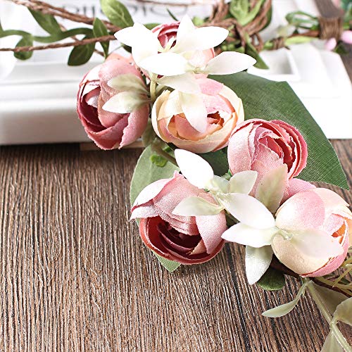Flower Crown Headband Rose Wreath Garland Hair Bands Floral Wedding Bridal Hair Hoop Women Girls Leaf Vine Party Decoration Headdress Headwear Christmas Handmade Headpiece Hair Accessories Pink - Thumbnail 5