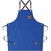 AFUN Chef Aprons for Women Men with Oversized Pockets, 12-Ounce Cotton Canvas Cross Back Water Repellent Apron (Royal Blue)