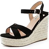 JOY IN LOVE Womens Espadrilles Wedge Sandals Platform Heels Ankle Strap Open Toe Buckle Sandals
