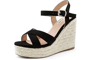 JOY IN LOVE Womens Espadrilles Wedge Sandals Platform Heels Ankle Strap Open Toe Buckle Sandals