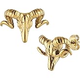 HZMAN Satan Goat Head Earrings for Men Women Stainless Steel Gothic Punk Baphomet Goat Stud Earring Biker Party Gift