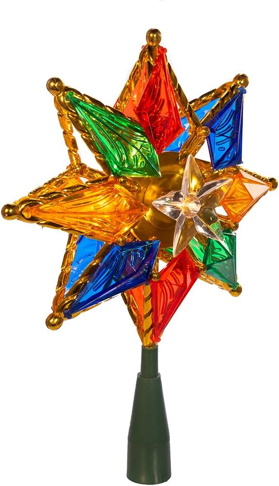 Tree Toppers - Kurt Adler 10-Light 8-Point Star Christmas Treetop, 8-Inch, Multi-Colored