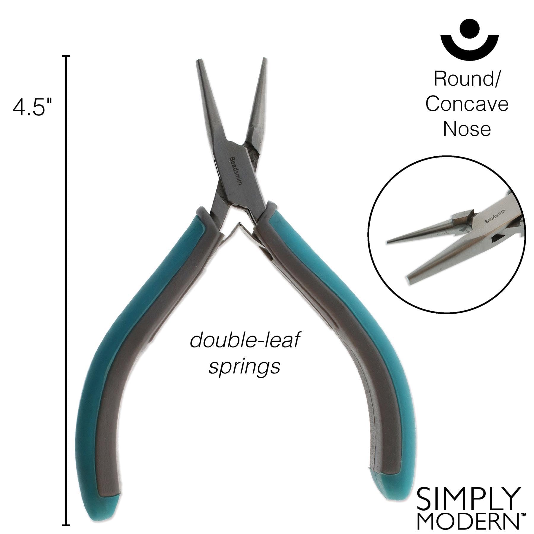 The Beadsmith Simply Modern Half Round Nose/Half Concave Pliers, 4.5 Inches (114mm) With Polished Steel Head, PVC Grip Handles and Double-leaf Springs, Tool For Jewelry Making
