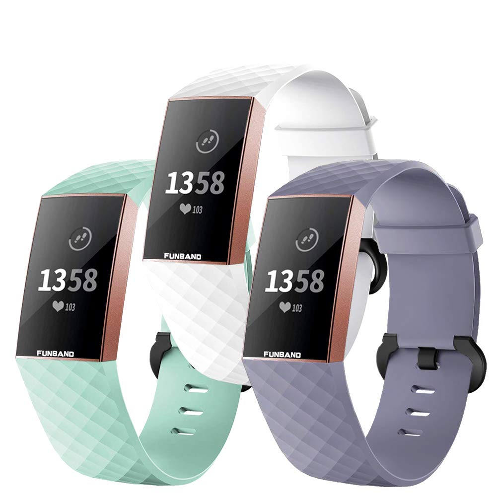 FunBand Strap Compatible with Fitbit Charge 3/Charge 4 Strap Bands,Classic Edition Soft Silicone Sport Adjustable Replacement Accessory Bracelet Straps Compatible with Fitbit Charge 3/Charge 4