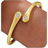 Cicy Bell 18k Gold Plated Bangle Bracelets for Women Tear Drop Cubic Zirconia Trendy Adjustable Twist Cuff Bracelets Birthday Jewelry Gifts