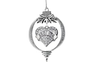 Inspired Silver - Brother Charm Ornament - Silver Pave Heart Charm Holiday Ornaments with Cubic Zirconia Jewelry