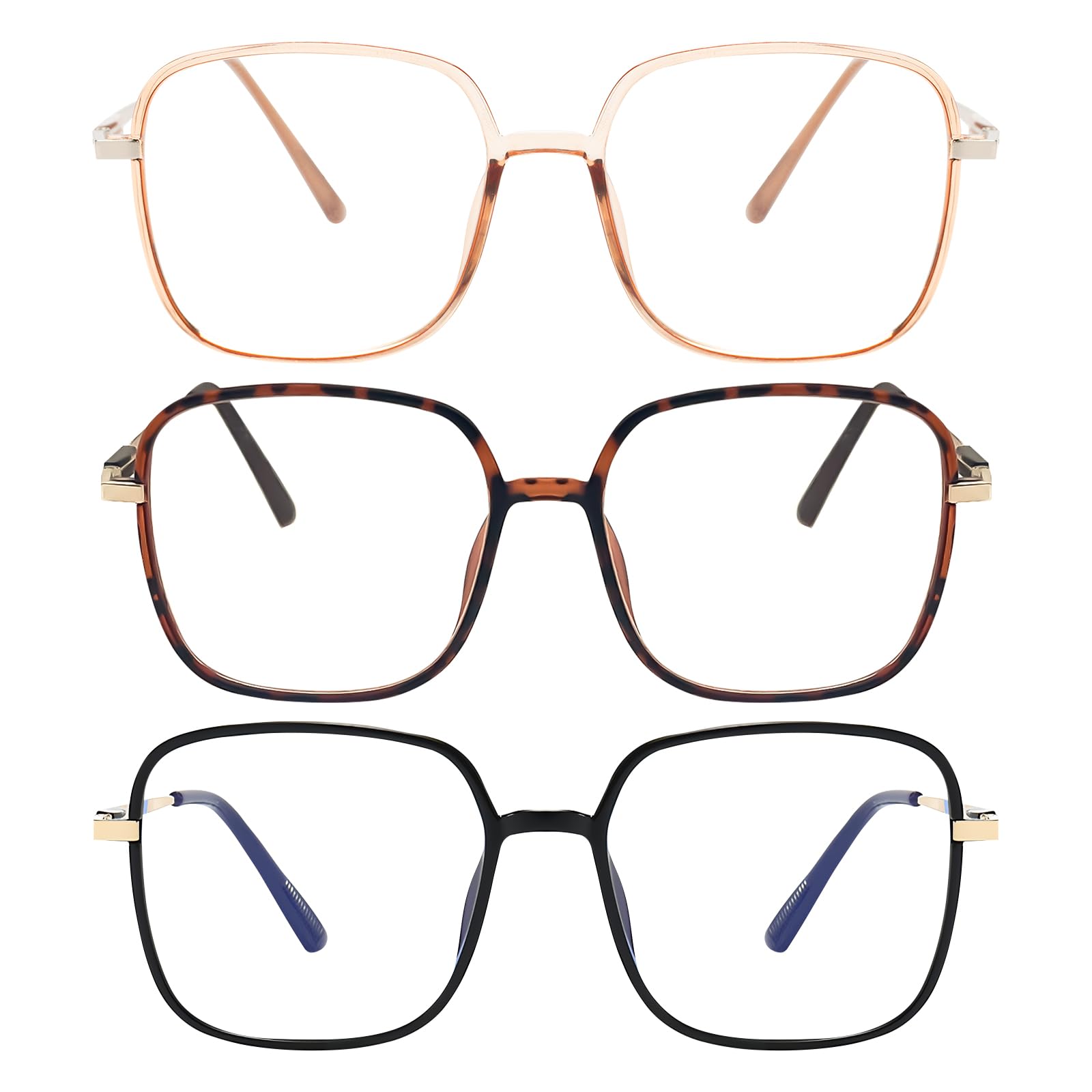 KAEOISFU 3 Pack Oversized Reading Glasses 1.5 Women, Large Square Blue Light Blocking Reader, Super Light Big Frame Eyeglasses
