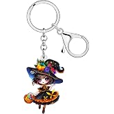 WEVENI Acrylic Goth Witchy Doll Keychain,Halloween Key Chain Spooky Gifts Gothic Lolita Witch Accessories for Women Girls