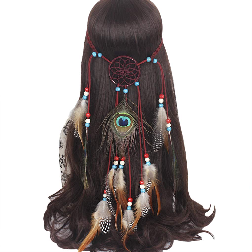 Indian Feather Headband Princess Bohemian Tassel Hair Band Peacock Feather Headband Hippie Headpiece For Women Halloween Costume Masquerade Party Headwear