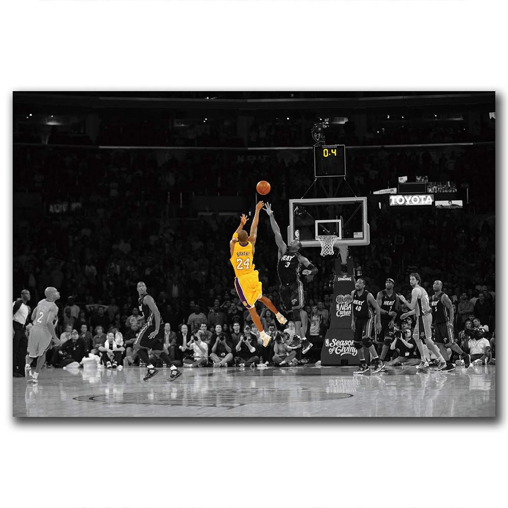 Black And Yellow Background Nba Match Wall Art Painting Basketball Player Kobe Bryant Of Lakers At Staples Center In Los Angeles Pictures Print On Canvas For Home Decoration 36 W X 24 H Amazon In