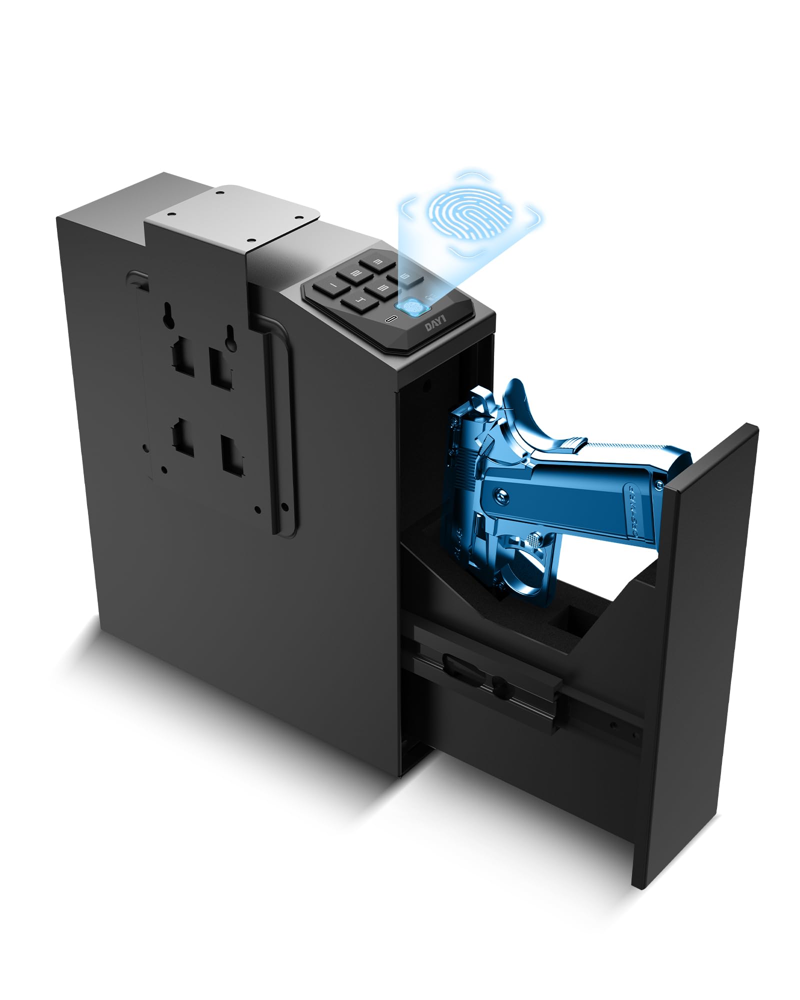 Photo 1 of DAYI Biometric Gun Safe for Handgun, Fingerprint Pistol Safe with 3 Ways Quick Access and Silent Mute Function for Beside Nightstand - T12