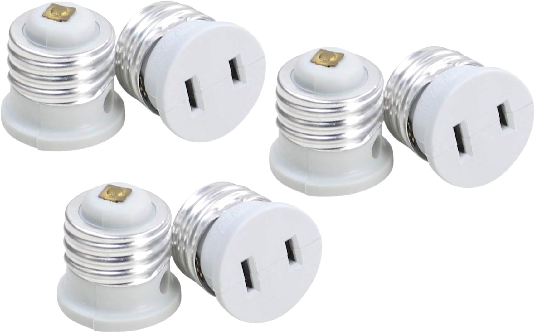 Harrier Lamp Socket to 2 Prong Outlet Adapter, White, 6 Pack