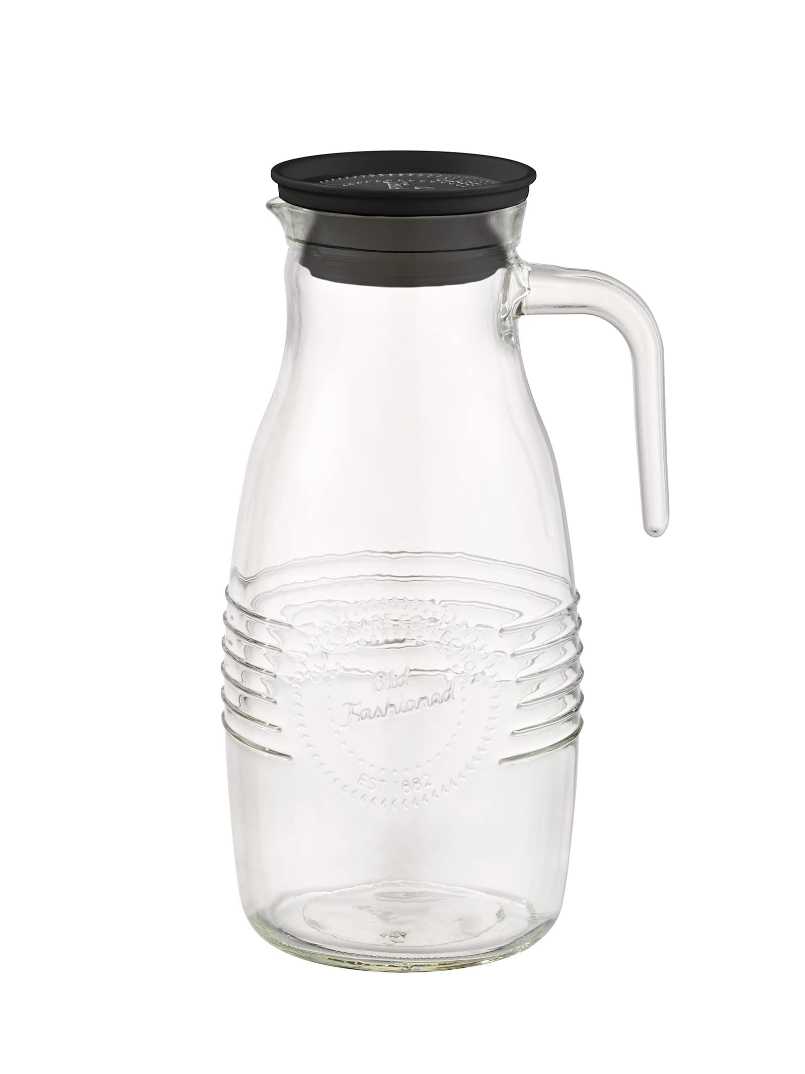 APS Glass Carafe - Old Fashioned - Diameter 12 cm, Height 26 cm, 1.8 Litre Glass, Polypropylene, Silicone Lid with Collecting Strainer