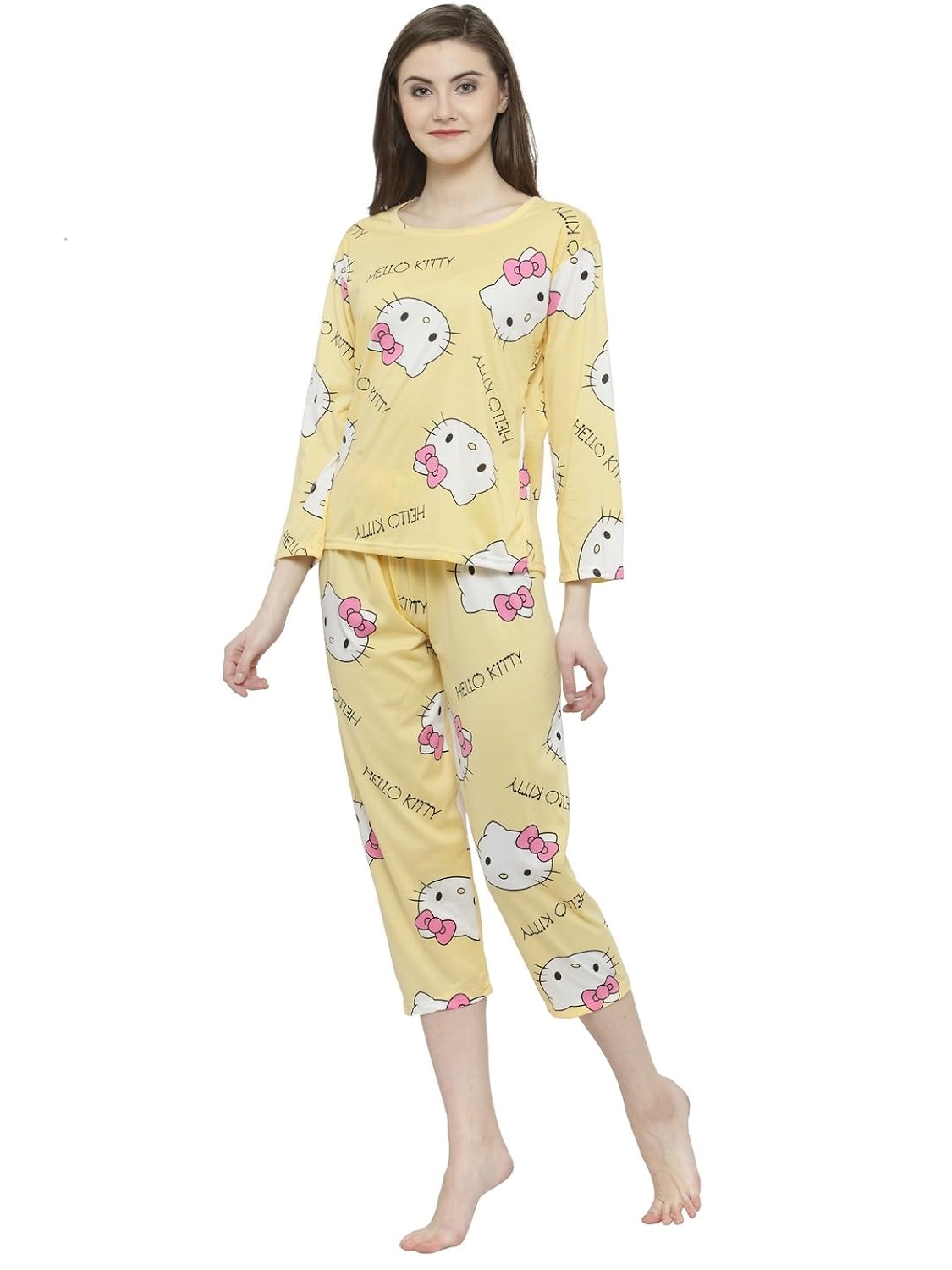 n-gal women printed nightwear pajama loungewear set - nayn48-yellow